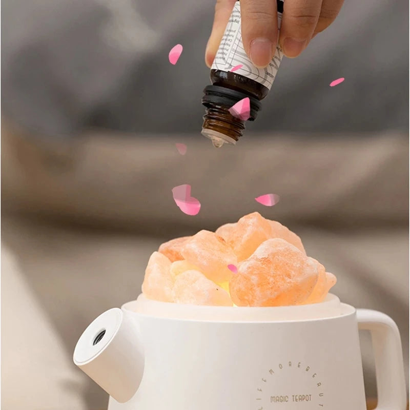 Himalayan Crystal Aroma Lamp | Rechargeable Salt Stone Humidifier | Teapot Salt Crystal Diffuser