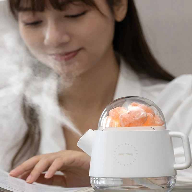 Himalayan Crystal Aroma Lamp | Rechargeable Salt Stone Humidifier | Teapot Salt Crystal Diffuser
