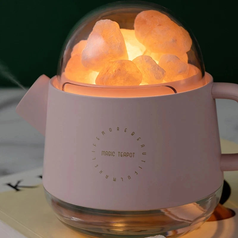 Himalayan Crystal Aroma Lamp | Rechargeable Salt Stone Humidifier | Teapot Salt Crystal Diffuser